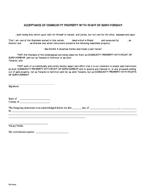 Acceptance of Community Property with Right of Survivorship