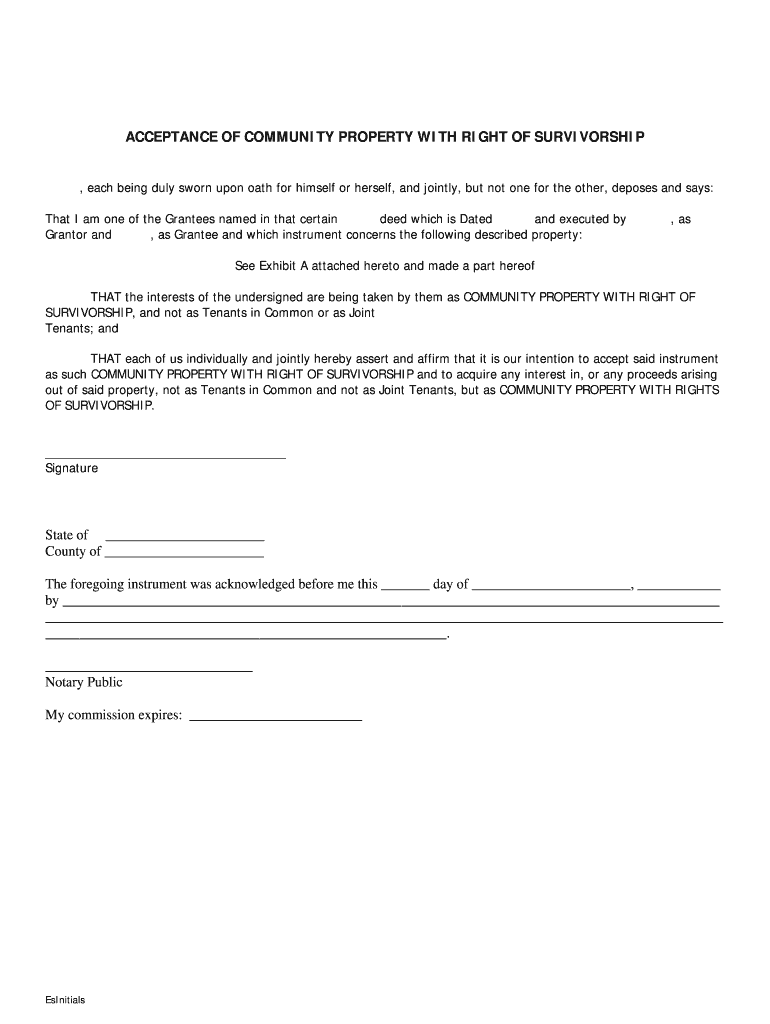 Fillable Online ACCEPTANCE OF COMMUNITY PROPERTY WITH RIGHT OF