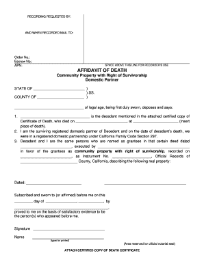 Affidavit of Death for California Domestic Partners