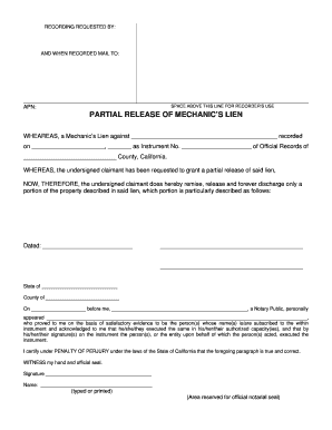 Partial Release of Mechanic's Lien