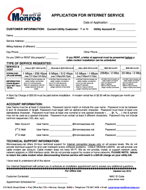 Internet Service Application Form