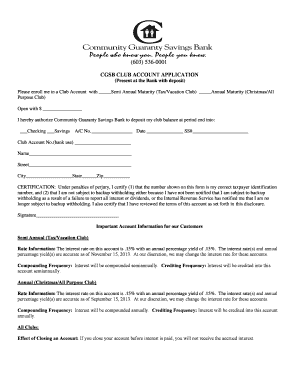 Club Account Application