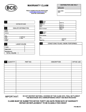 Warranty Claim Form for Distributors