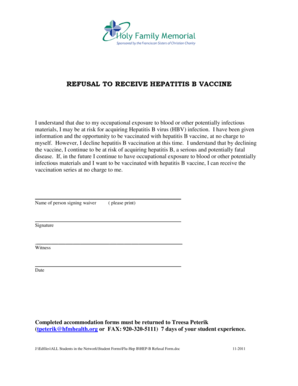 Hepatitis B Vaccine Refusal Form