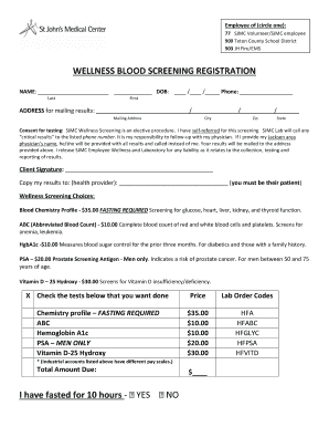 Wellness Blood Screening Registration Form
