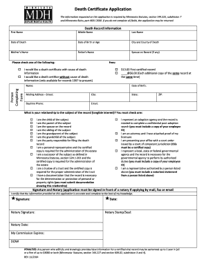 Minnesota Death Certificate Application