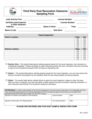 Third Party Post Renovation Clearance Sampling Form