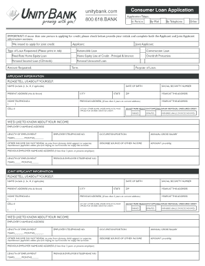 Unity Bank Consumer Loan Application