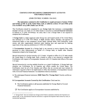 Certification Regarding Correspondent Accounts for Foreign Banks