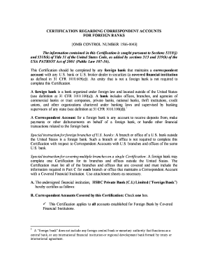 Certification Regarding Correspondent Accounts for Foreign Banks