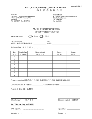 Victory Securities Settlement Instruction Form