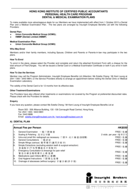 Hong Kong Dental and Medical Examination Enrollment Form