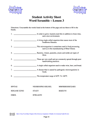 Student Activity Sheet - Word Scramble