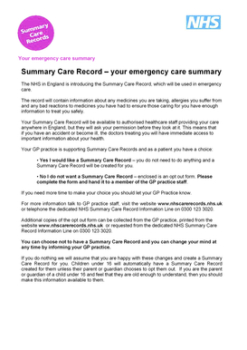 NHS Emergency Care Summary Opt-Out Form