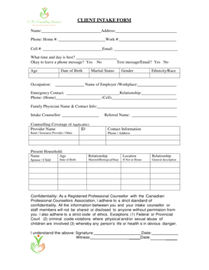 Client Intake Form for Psychosocial Assessment