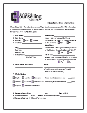Clarence Counselling Centre Intake Form