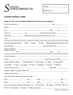 CLIENT INTAKE FORM - Stenzel Clinical Services