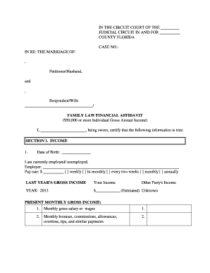 Florida Family Law Financial Affidavit