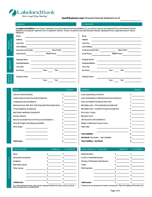 Small Business Loan Personal Financial Statement