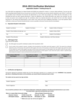 2014–2015 Verification Worksheet