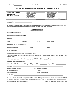 CUSTODIA, VISITATION, & SUPPORT INTAKE FORM