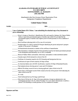 Alabama Non-Licensee Owner Registration Immigration Compliance Form