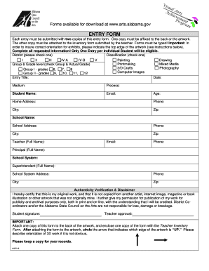 Alabama Student Art Entry Form
