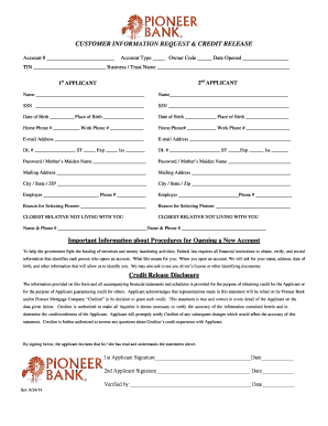 Customer Information Request & Credit Release Form