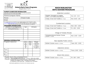 Ontario Early Years Programs Registration Form