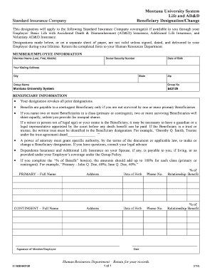 Montana University System Life and AD&D Beneficiary Designation Form