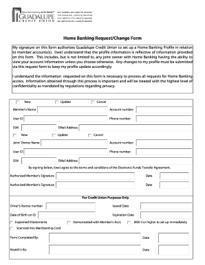 Home Banking Request Form