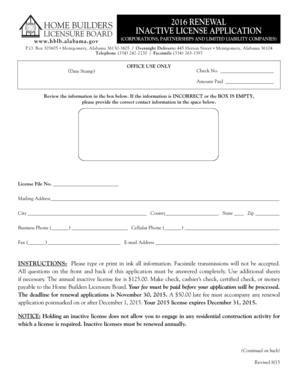 2016 Alabama Inactive License Renewal Application