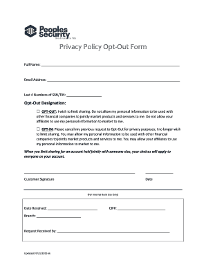 Privacy Policy Opt-Out Form