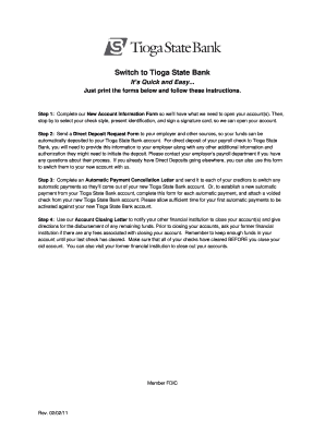Tioga State Bank Account Opening Forms