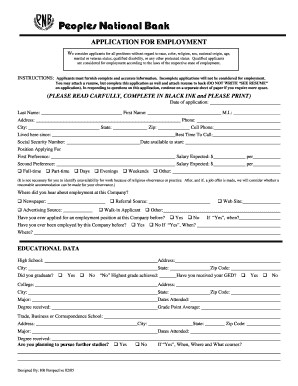 Peoples National Bank Employment Application