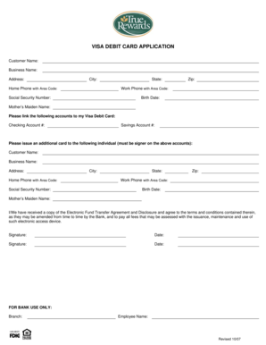 Visa Debit Card Application