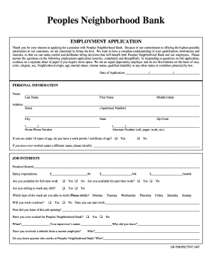 Peoples Neighborhood Bank Employment Application