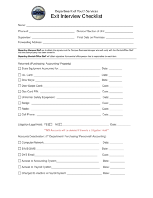 Department of Youth Services Exit Interview Checklist