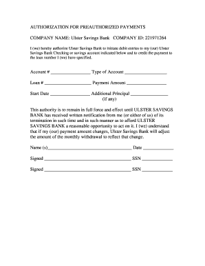 Authorization for Preauthorized Payments