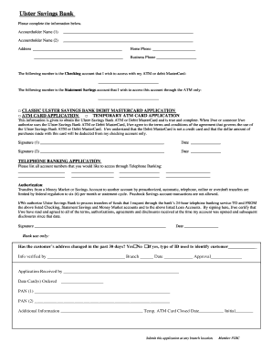 Ulster Savings Bank Debit MasterCard Application