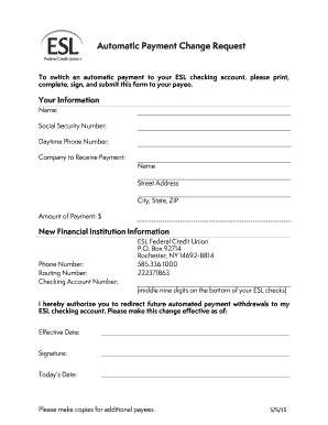 Automatic Payment Change Request Form