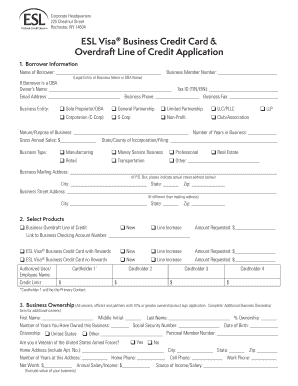 ESL Visa Business Credit Card & Overdraft Line of Credit Application