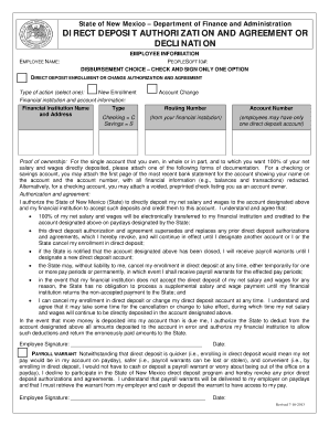 New Mexico Direct Deposit Authorization
