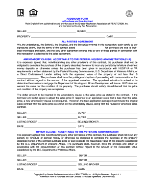 Addendum Form to Purchase and Sale Contract