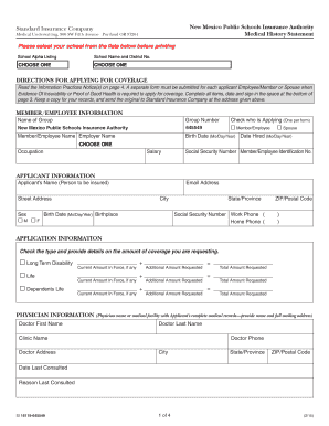 New Mexico Public Schools Insurance Medical History Statement