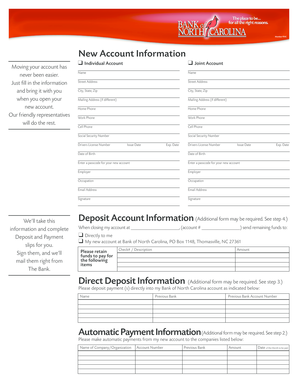 Bank of North Carolina New Account Form