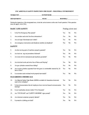 Safety Inspection Checklist - Industrial Environment