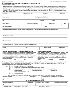 California Vocational Rehabilitation Services Application