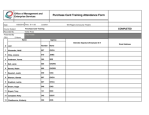 Meeting attendance list - Purchase Card Training Attendance Form List of employees attending purchase card training for the State of Oklahoma - wheat state ok