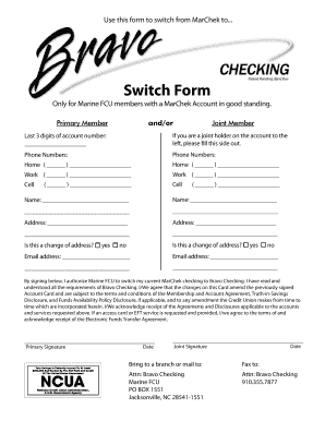 Marine FCU MarChek to Bravo Checking Switch Form